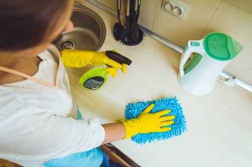 A professional Camden Town cleaning team working in a busy urban setting