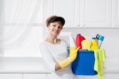 Technician carrying out detailed oven cleaning in a North London property